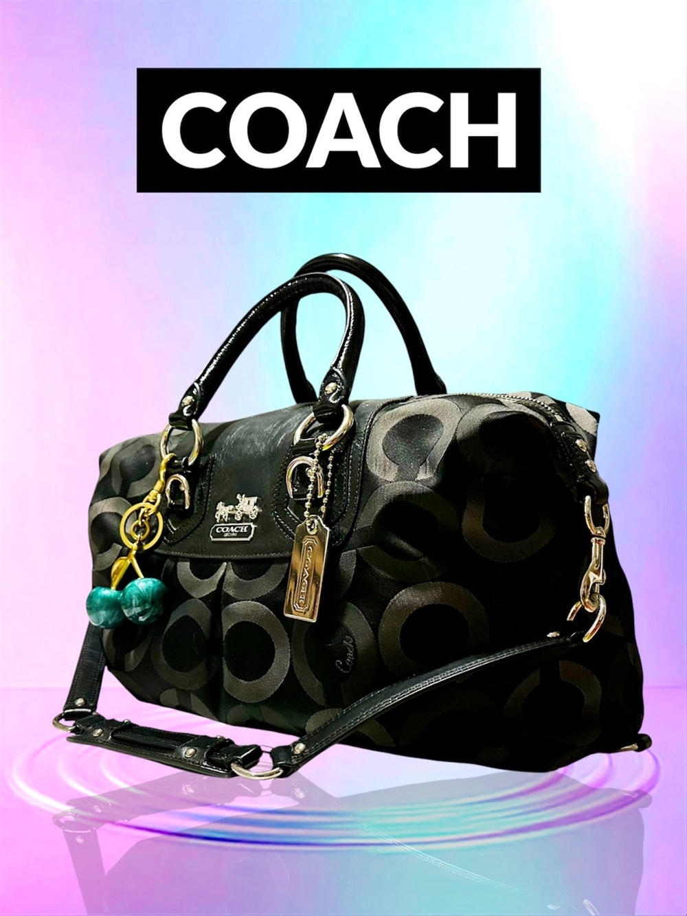 Vintage Coach soho shoulder bag Black Signature Satchel tote handbag - Picture 3 of 17